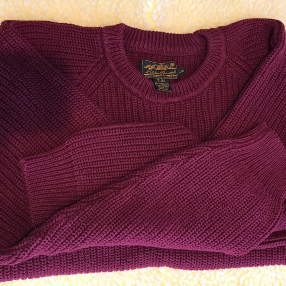 Vintage Eddie Bauer Men XL Cable Knit Sweater Cotton Fisherman Crew Neck 🍷